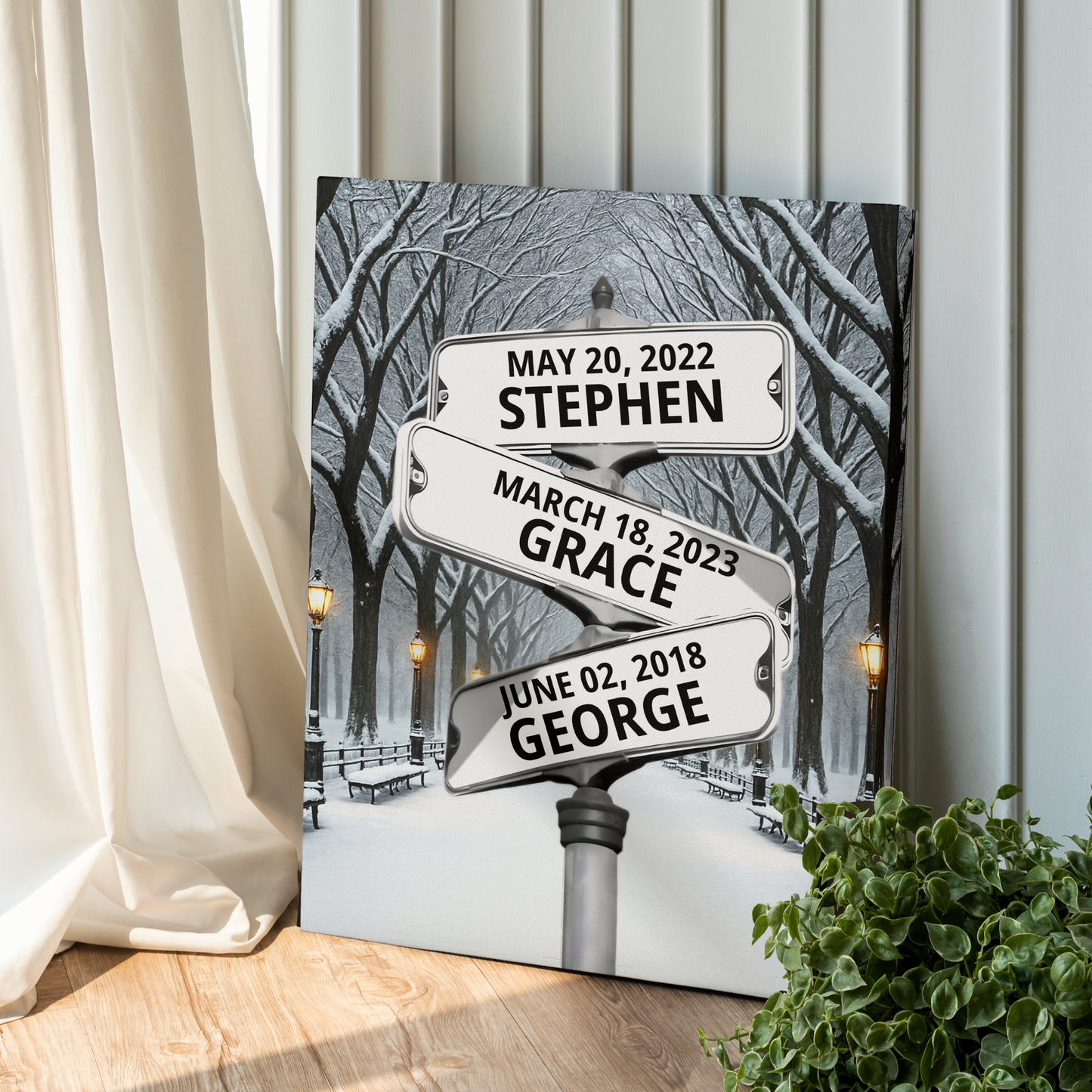 Winter Street Sign With Names Personalized Canvas