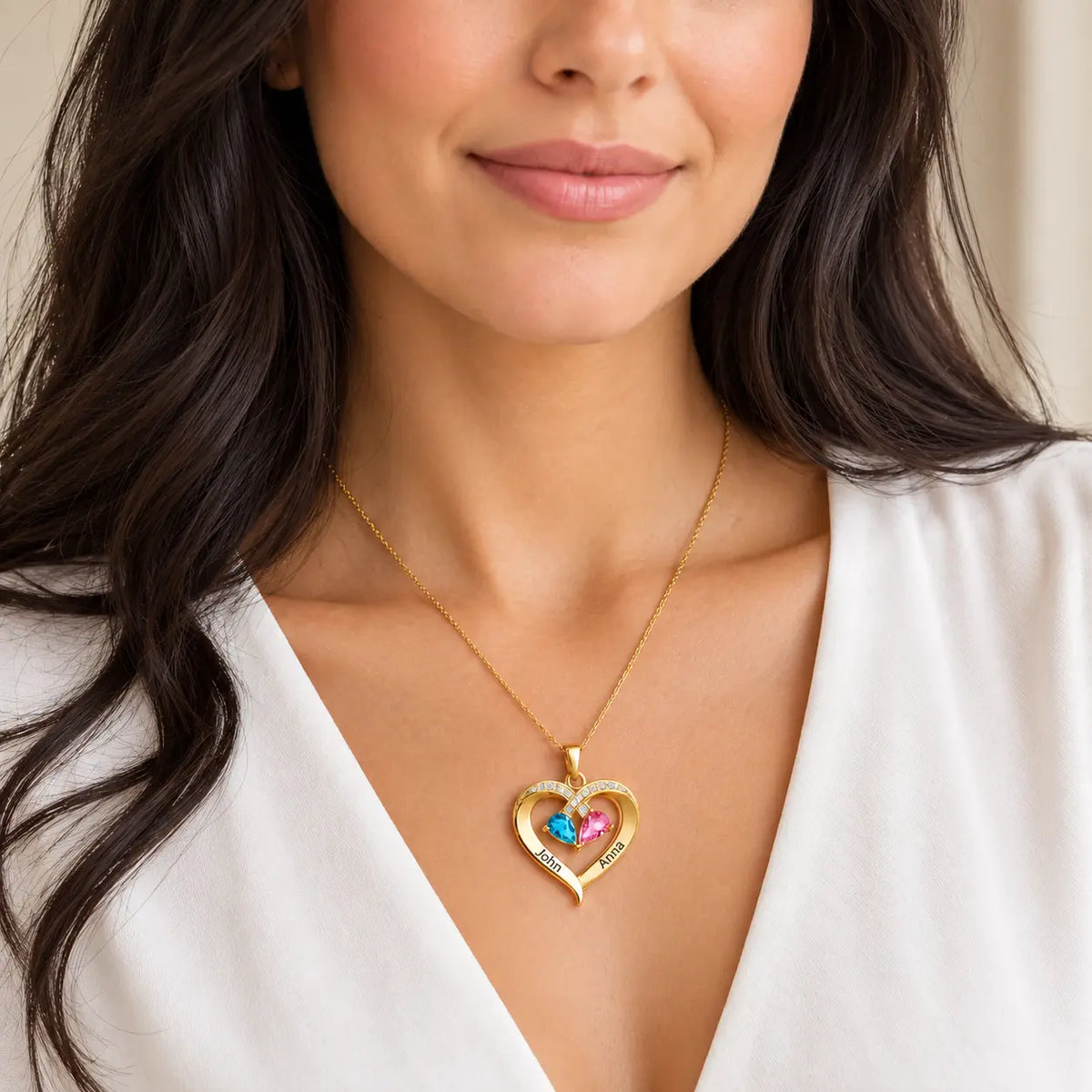 Forever Yours - Birthstone Heart Necklace & Engraved Walnut Box