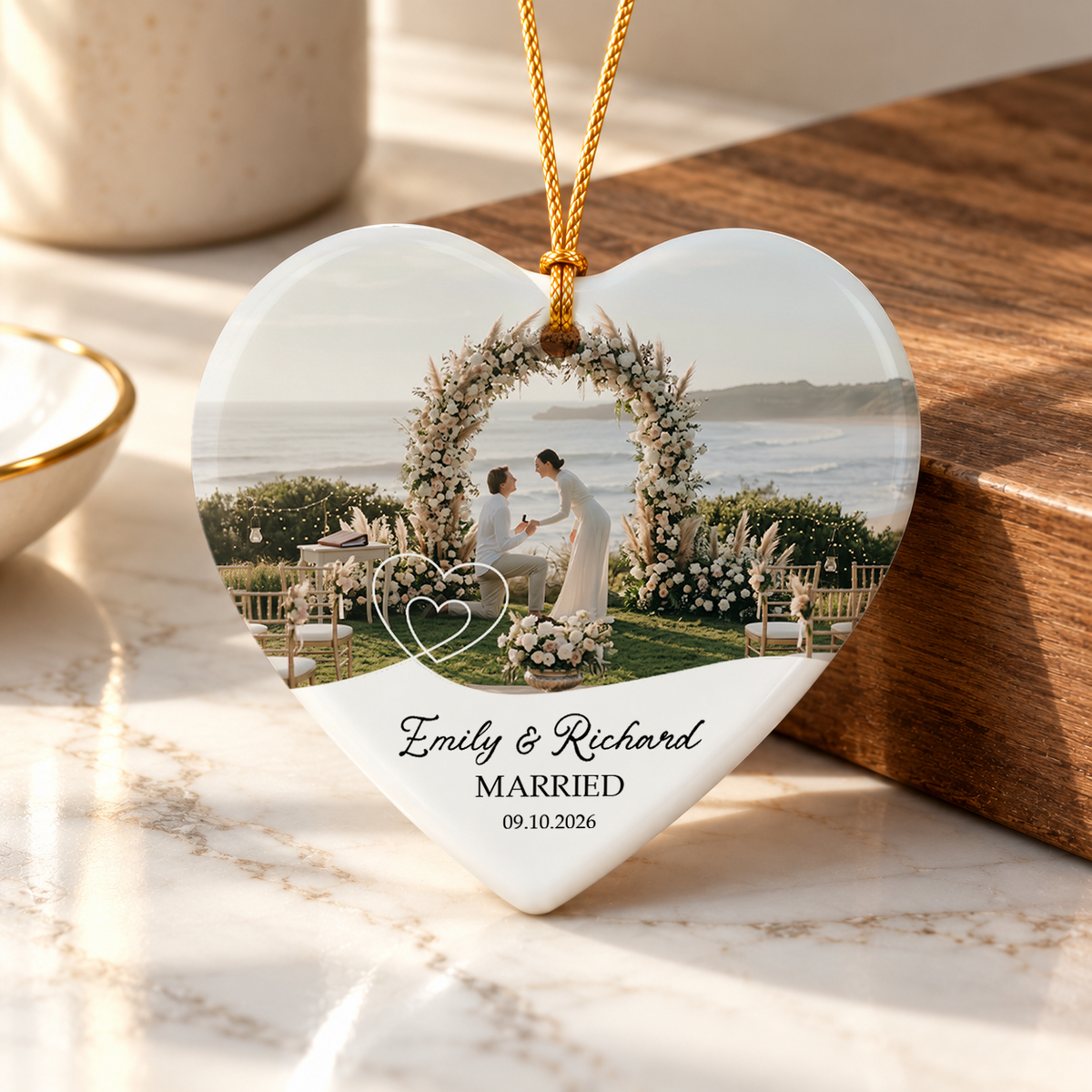 Personalized Couple Ornament Upload Photo Heart Ornament