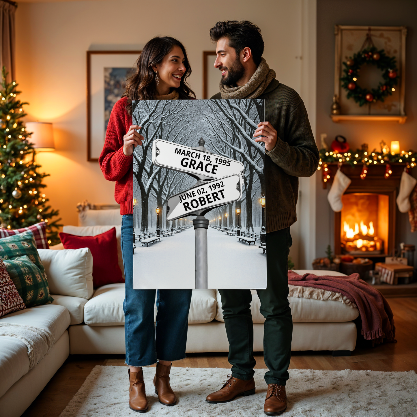 Winter Street Sign With Names Personalized Canvas