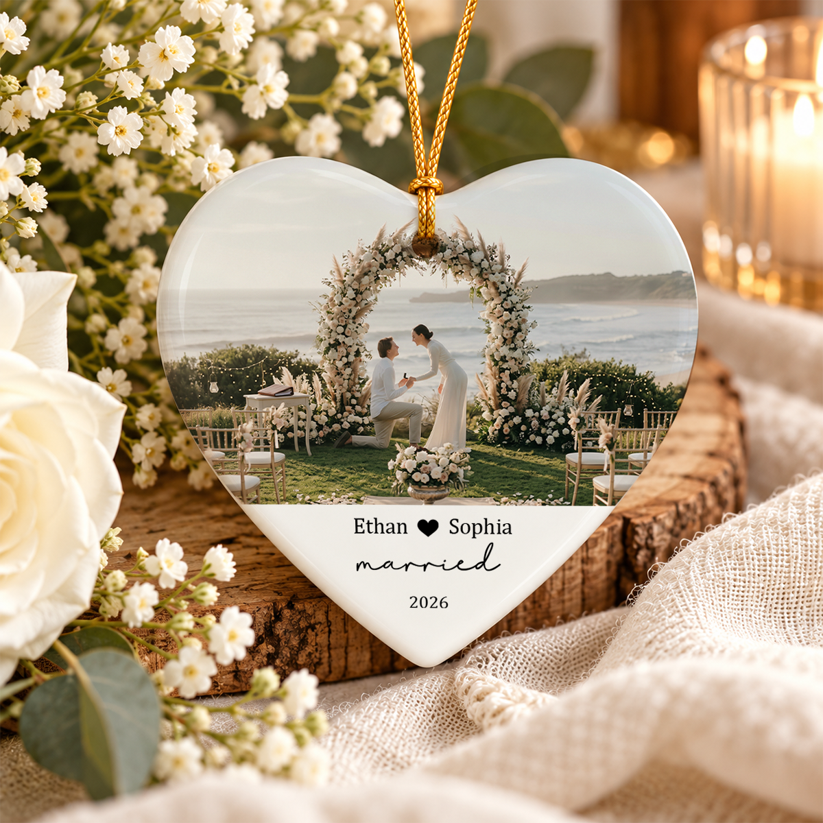 Couple Upload Photo Personalized Heart Ornament