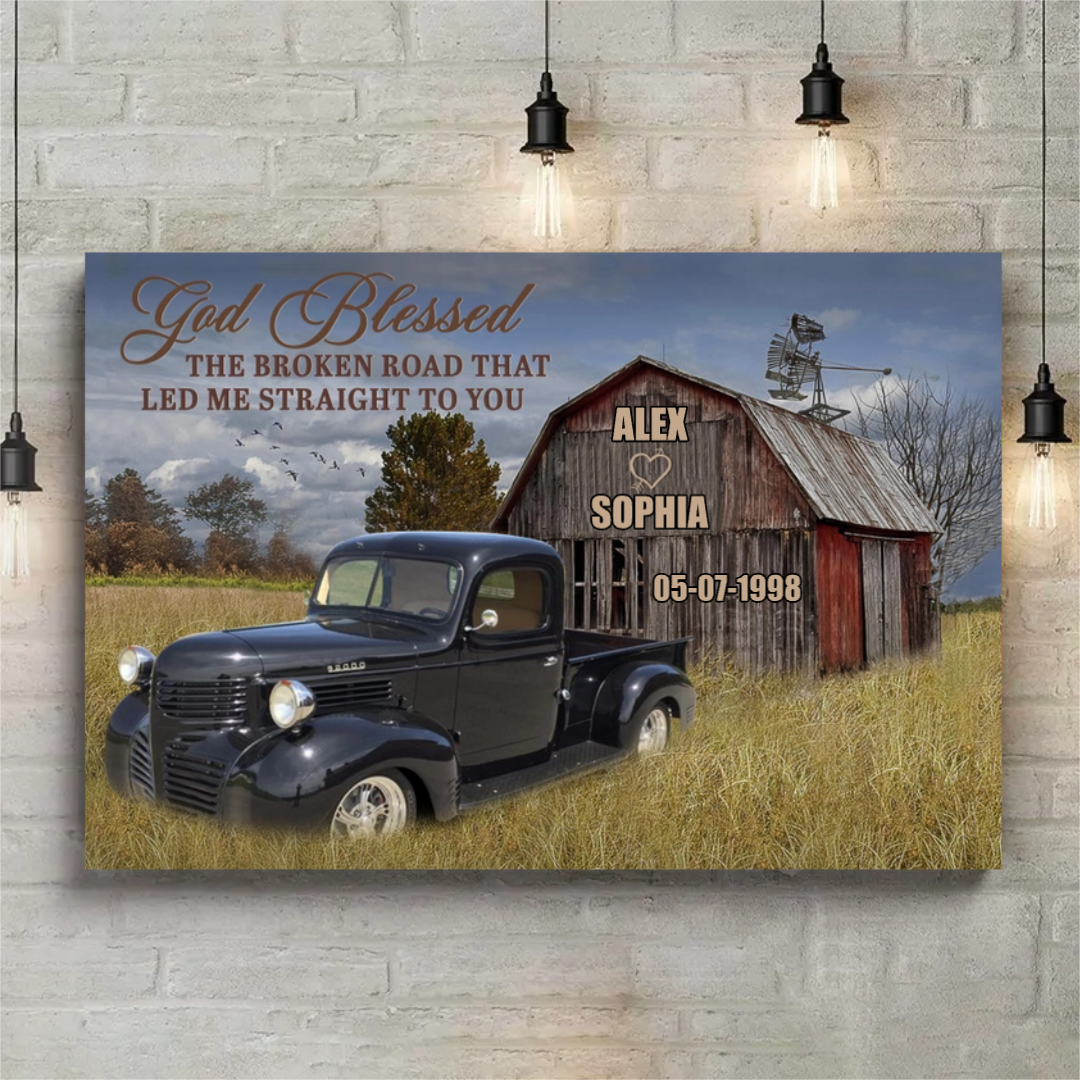 God Blessed the Broken Road Journey Edition Personalized Canvas