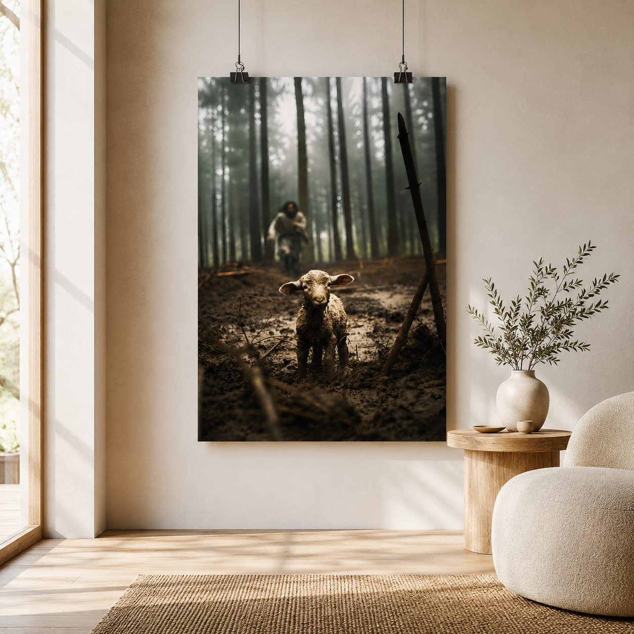 Jesus Running After the Lost Lamb – Poster Wall Art