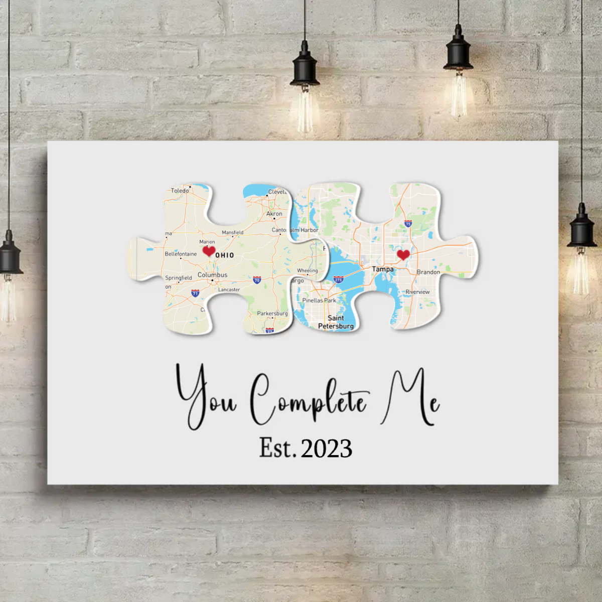 You Complete Me Custom Text and Map Canvas Print
