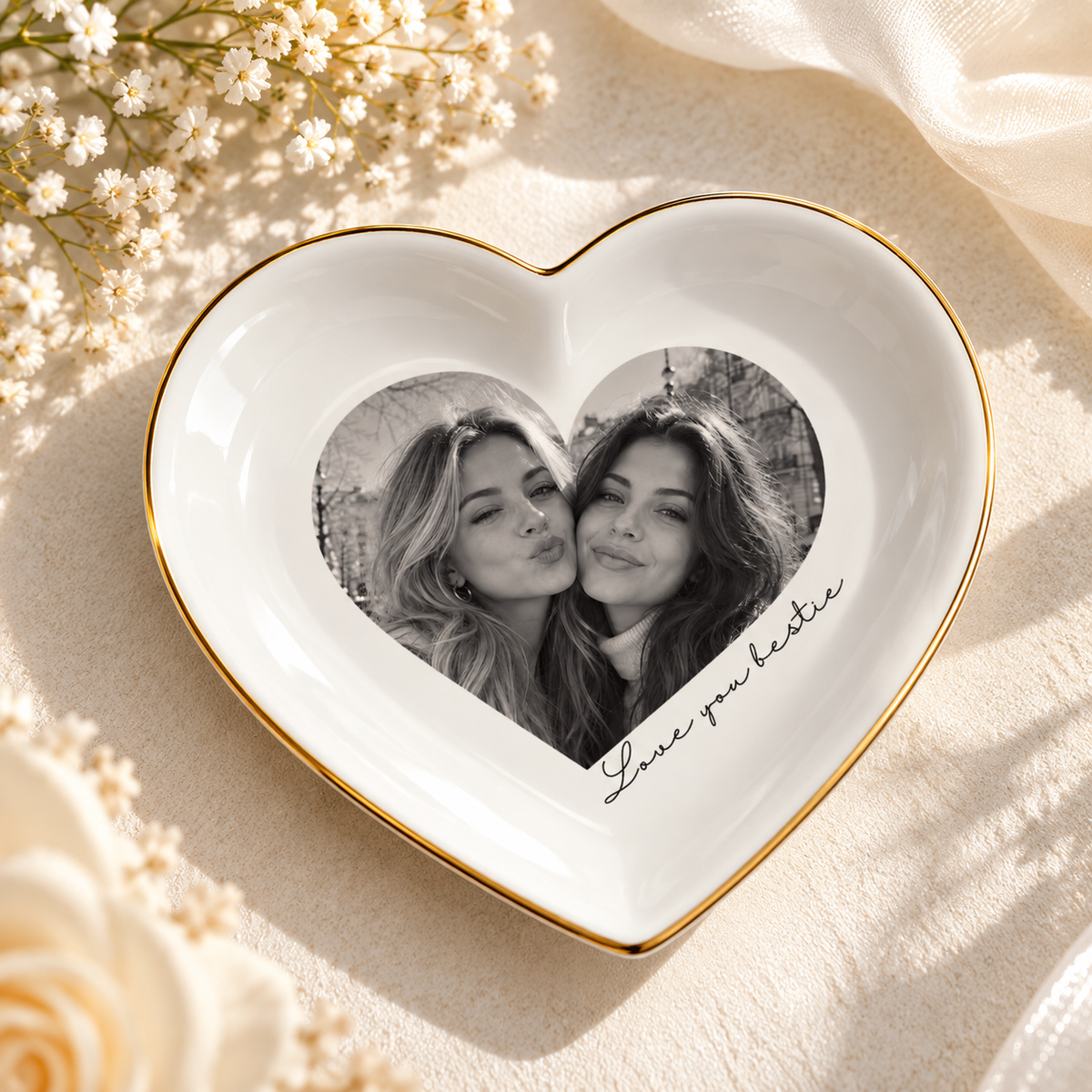 Personalised Photo Heart Ceramic Ring Dish with Stand: Custom Jewelry Ring Dish, Wedding Gift, Bridesmaid Proposal, Trinket Tray for Best Friend/Bestie