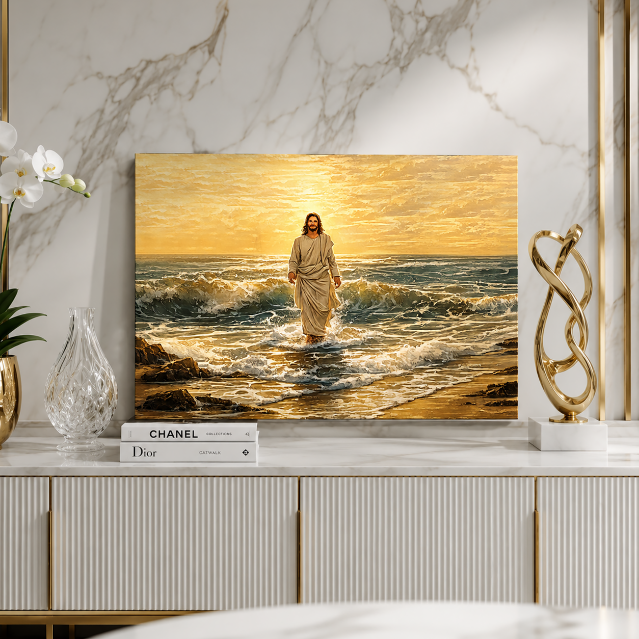 Jesus Walking on Water at Sunset – Canvas Wall Art