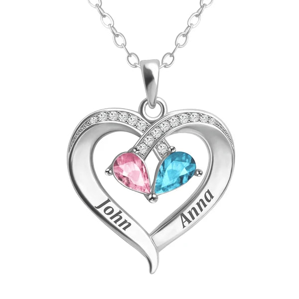 Forever Yours - Birthstone Heart Necklace & Engraved Walnut Box