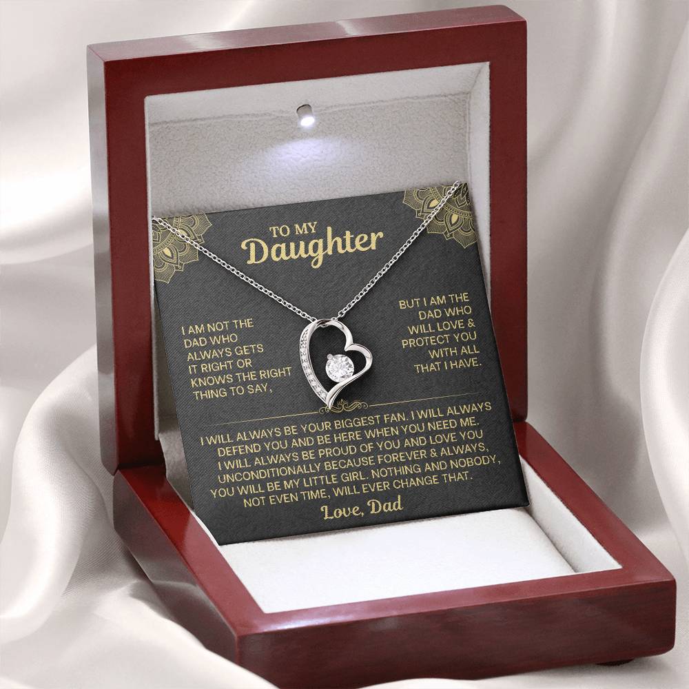 To My Daughter Necklace from Dad - Forever Love Heart Pendant with Message Card - 14K Gold Birthday Graduation Christmas Gift