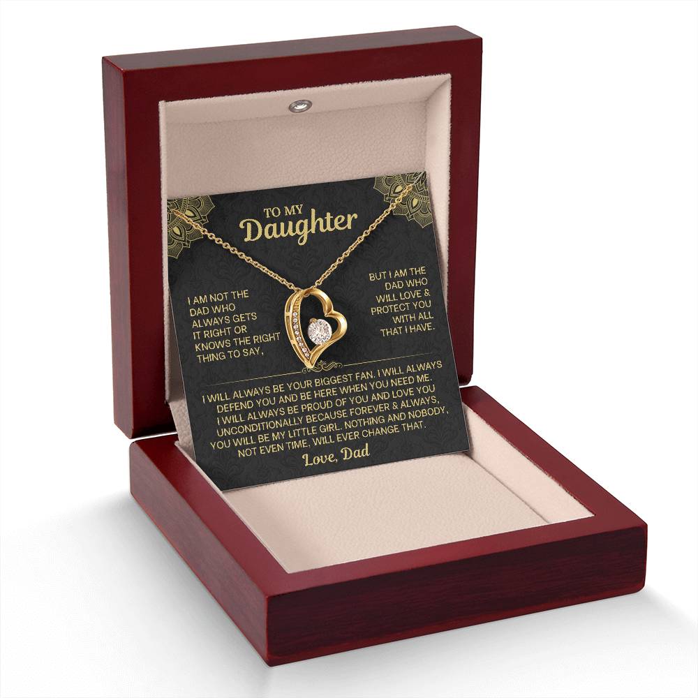 To My Daughter Necklace from Dad - Forever Love Heart Pendant with Message Card - 14K Gold Birthday Graduation Christmas Gift