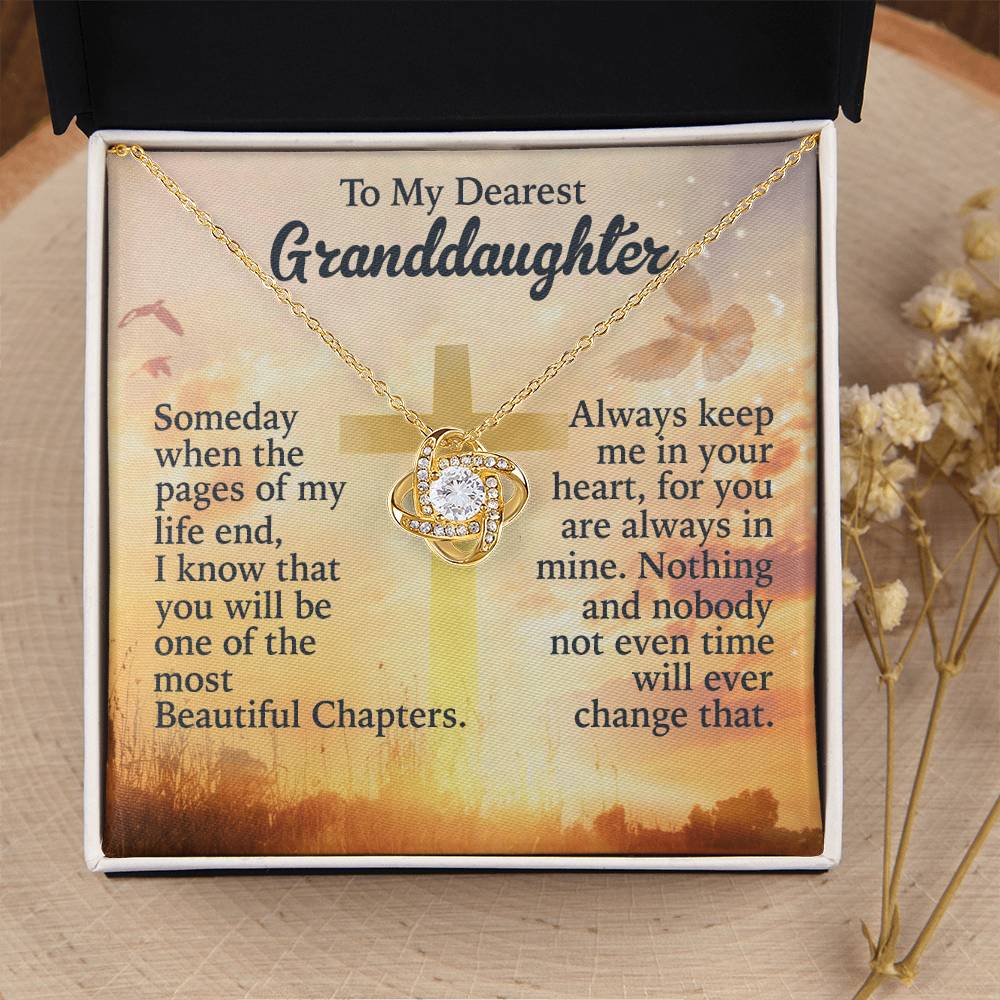 To My Granddaughter Love Knot Necklace from Grandpa - 14K Gold CZ Pendant with Message Card - Birthday Christmas Graduation Gift