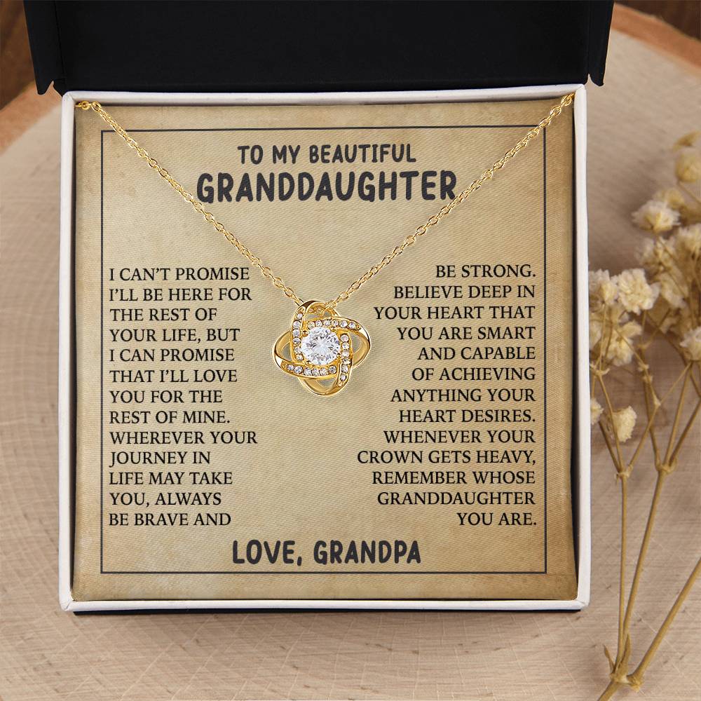 To My Granddaughter Love Knot Necklace from Grandpa - 14K Gold CZ Pendant with Message Card - Birthday Christmas Graduation Gift