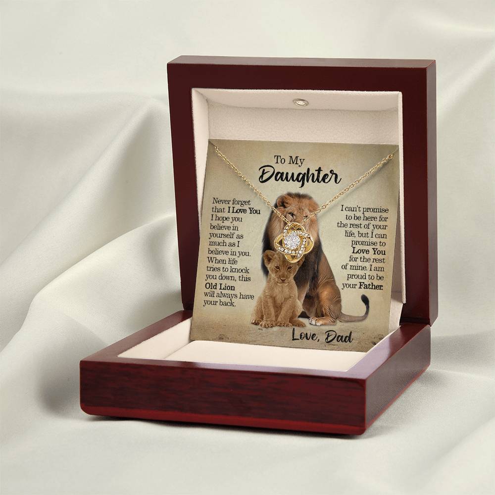 Gift for Daughter - This Old Lion Will Always Have Your Back - Love Knot Necklace