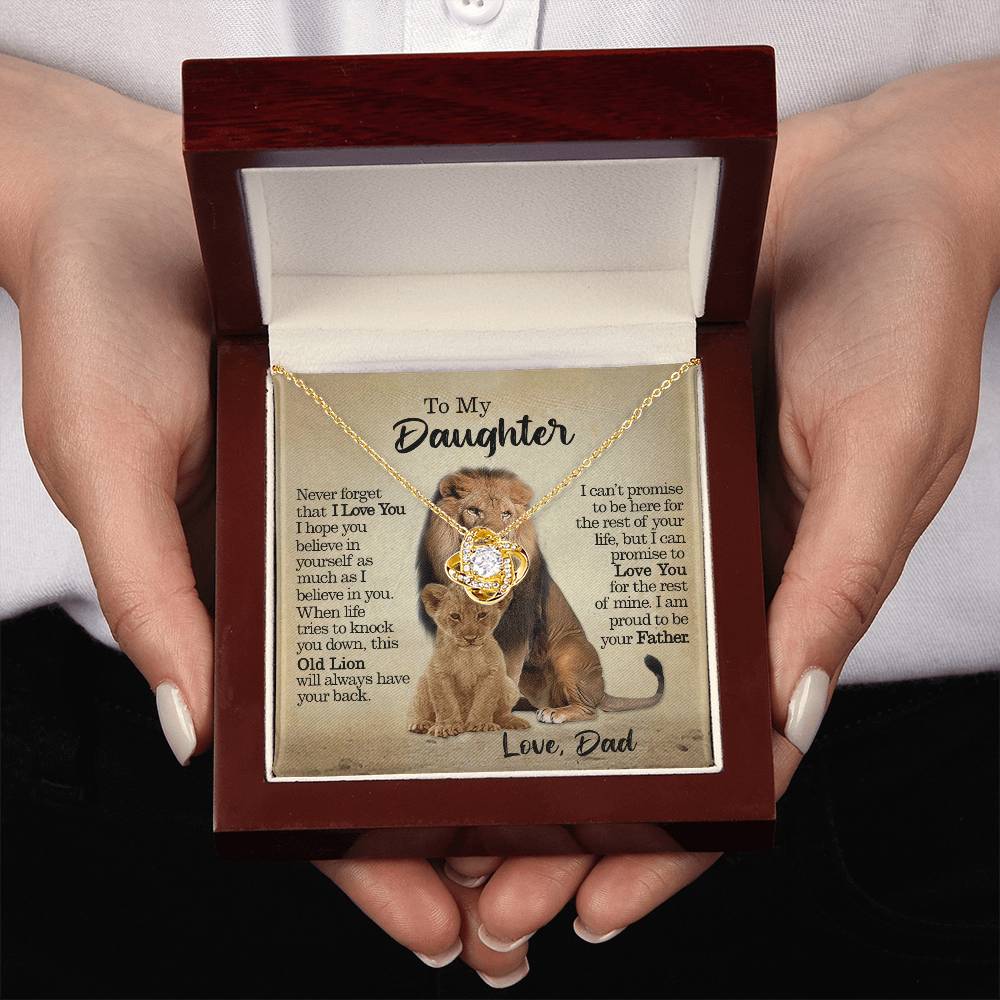 Gift for Daughter - This Old Lion Will Always Have Your Back - Love Knot Necklace