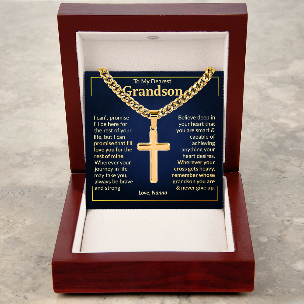 Gift from Grandma To Grandson - Never Give Up - Cross Necklace