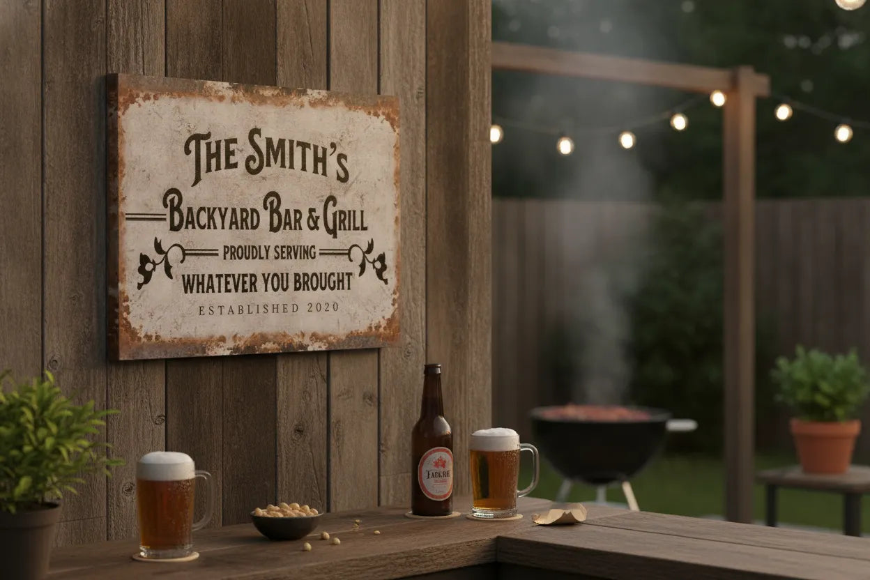 Backyard Bar And Grill Personalized Canvas Print