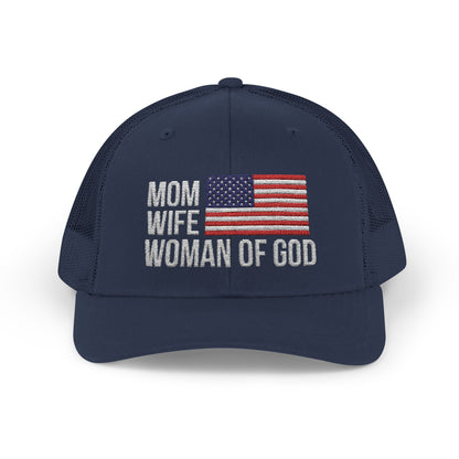 Mom, Wife, Woman of God Snapback Patriotic Hats