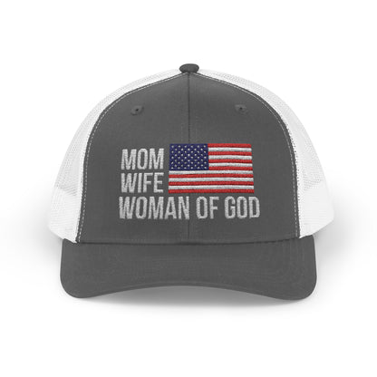 Mom, Wife, Woman of God Snapback Patriotic Hats
