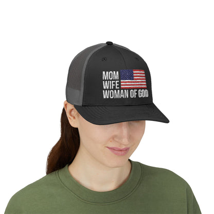 Mom, Wife, Woman of God Snapback Patriotic Hats
