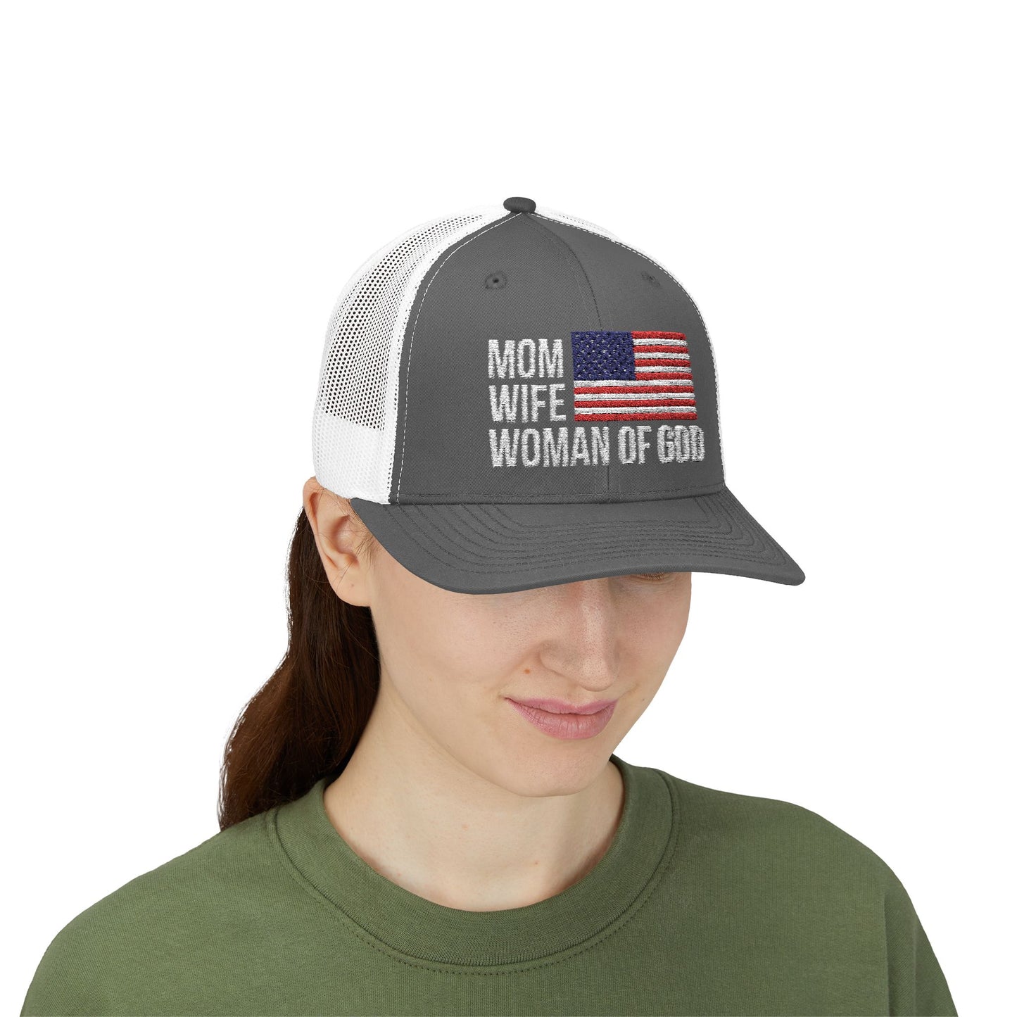 Mom, Wife, Woman of God Snapback Patriotic Hats