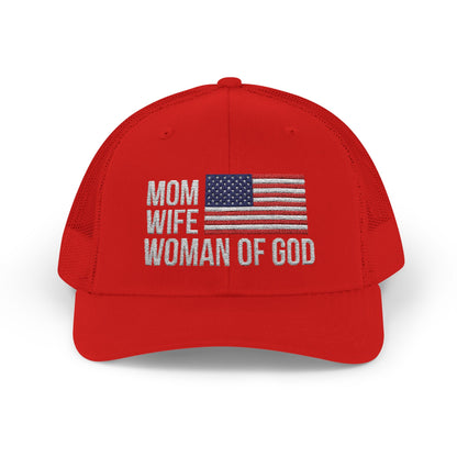 Mom, Wife, Woman of God Snapback Patriotic Hats