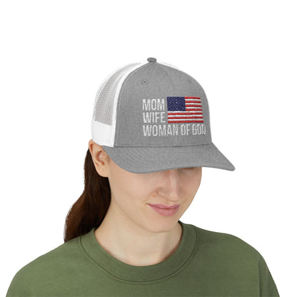 Mom, Wife, Woman of God Snapback Patriotic Hats