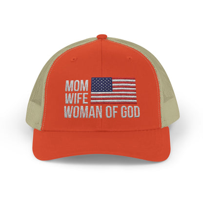Mom, Wife, Woman of God Snapback Patriotic Hats