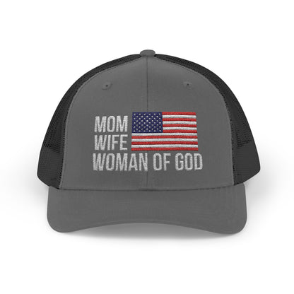Mom, Wife, Woman of God Snapback Patriotic Hats