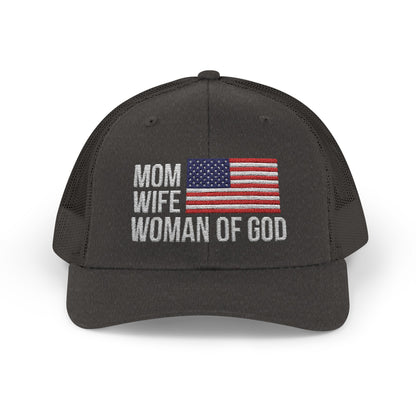 Mom, Wife, Woman of God Snapback Patriotic Hats