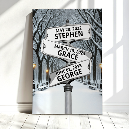 Winter Street Sign With Names Personalized Canvas
