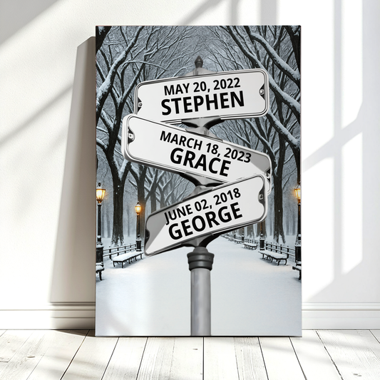 Winter Street Sign With Names Personalized Canvas