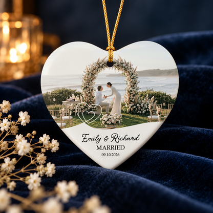 Personalized Couple Ornament Upload Photo Heart Ornament