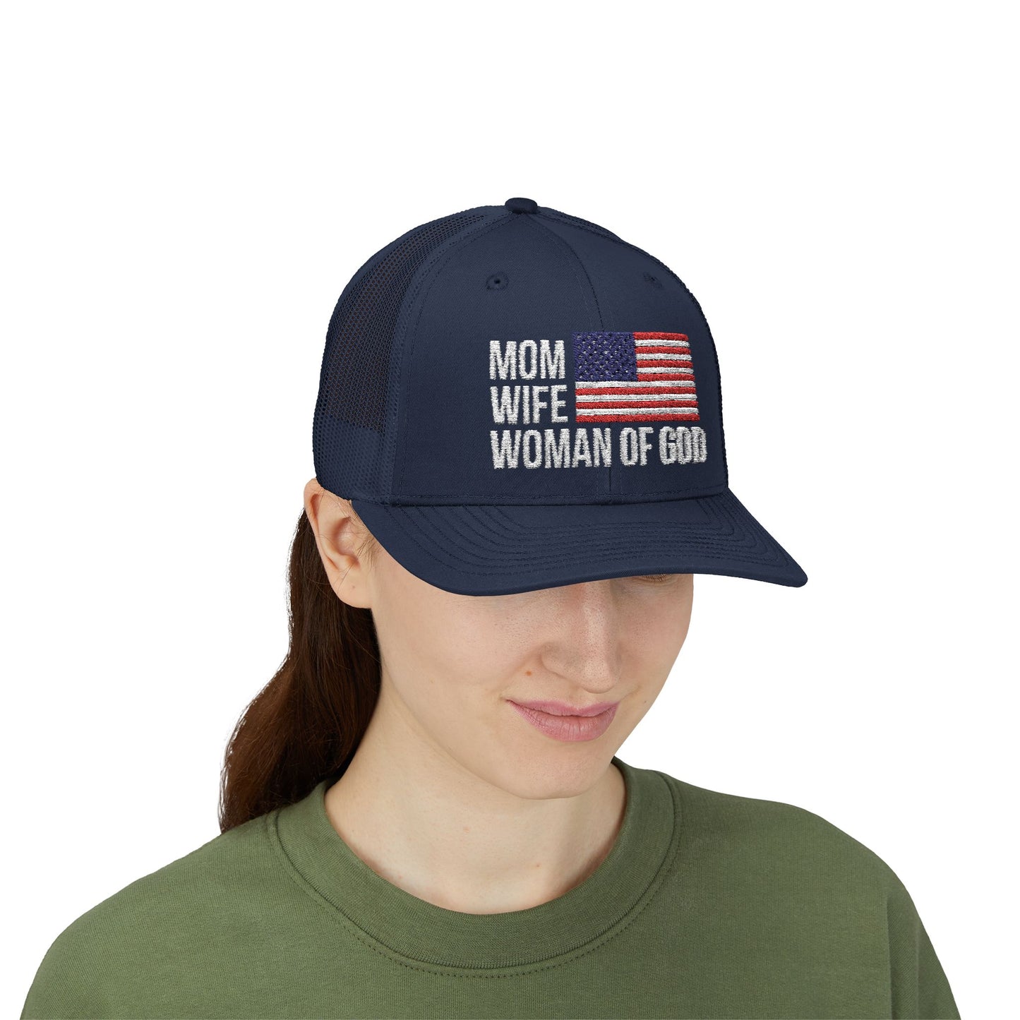 Mom, Wife, Woman of God Snapback Patriotic Hats