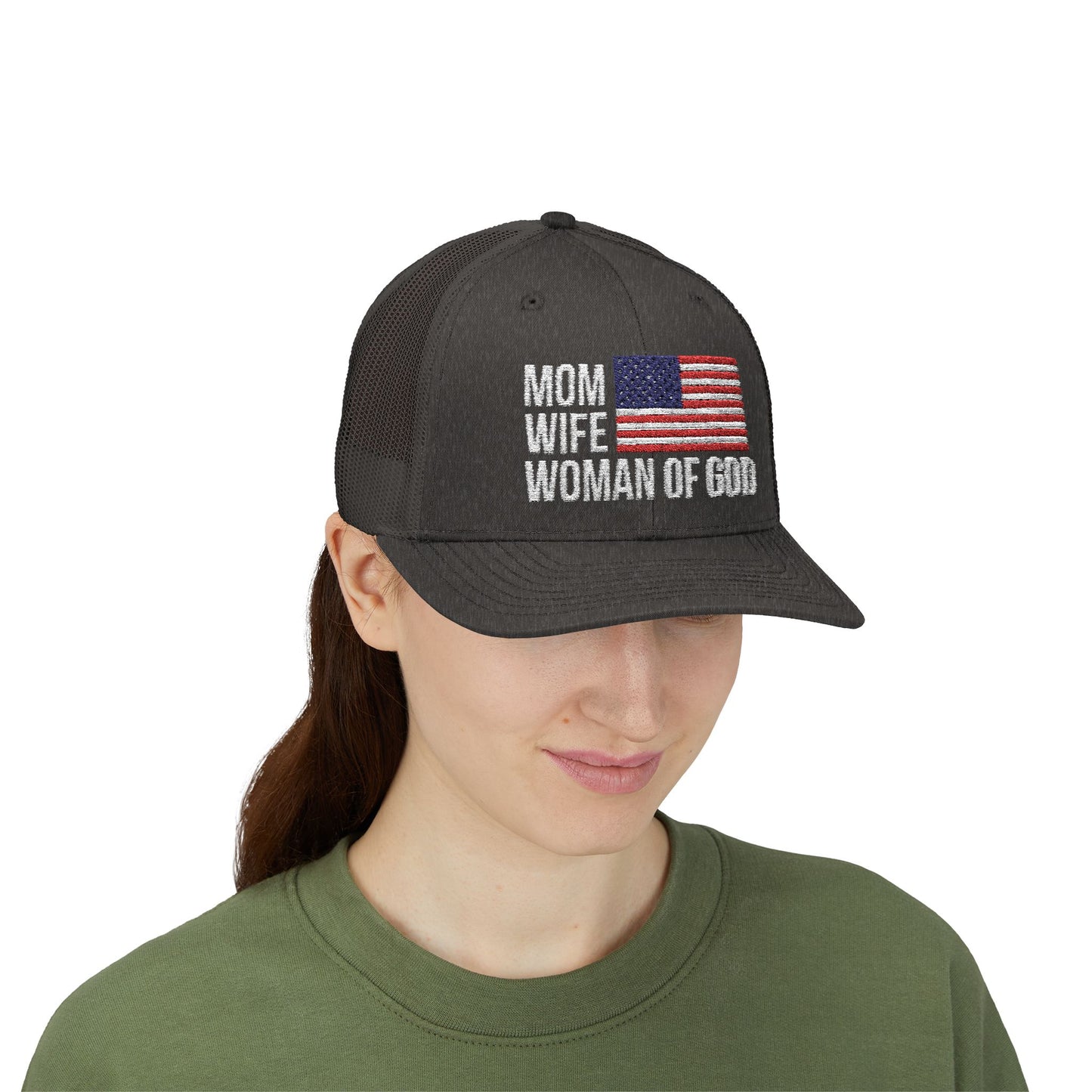 Mom, Wife, Woman of God Snapback Patriotic Hats