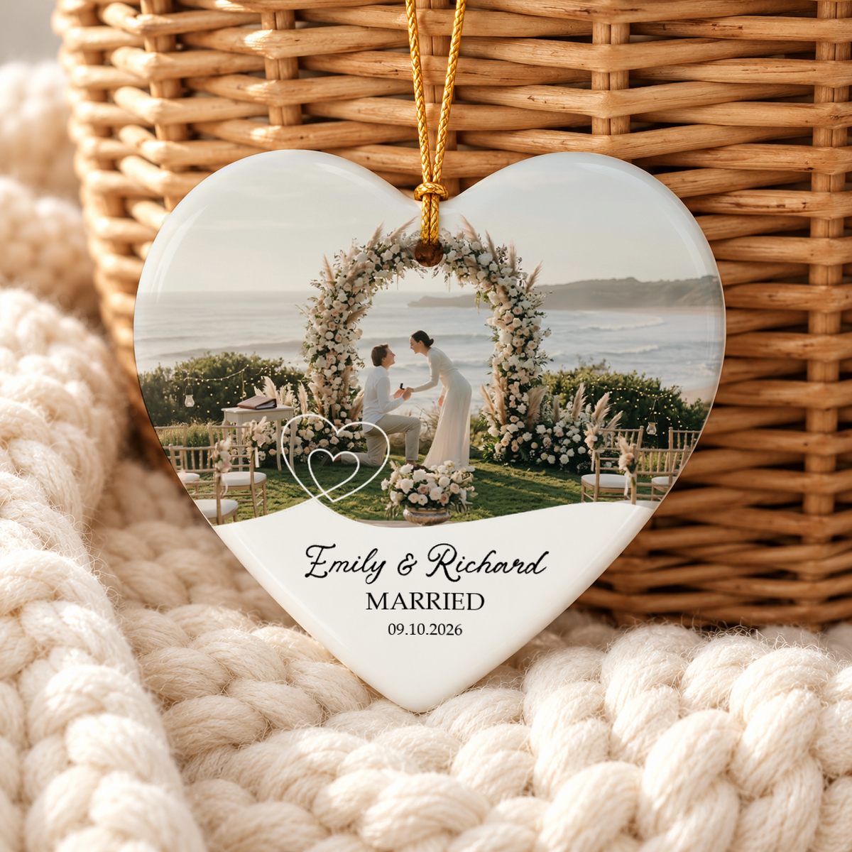 Personalized Couple Ornament Upload Photo Heart Ornament