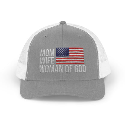 Mom, Wife, Woman of God Snapback Patriotic Hats