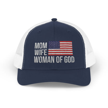 Mom, Wife, Woman of God Snapback Patriotic Hats