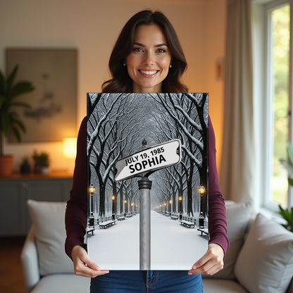 Winter Street Sign With Names Personalized Canvas VIP
