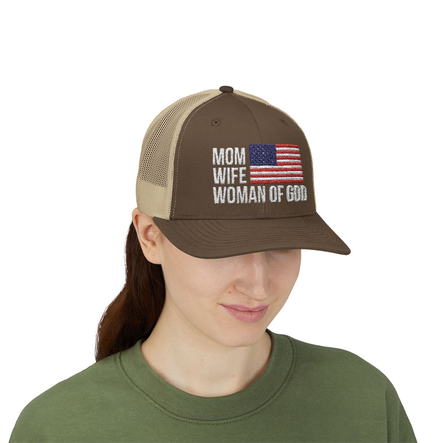 Mom, Wife, Woman of God Snapback Patriotic Hats
