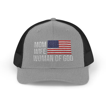 Mom, Wife, Woman of God Snapback Patriotic Hats