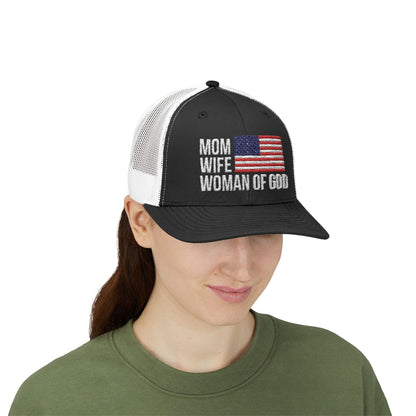 Mom, Wife, Woman of God Snapback Patriotic Hats