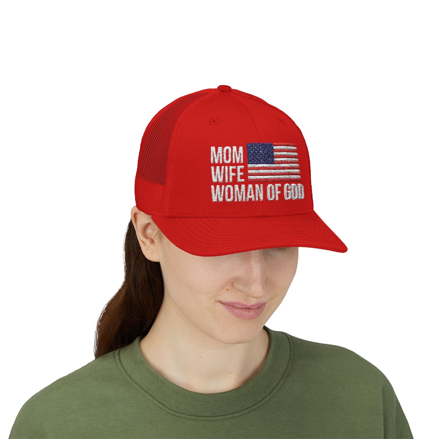Mom, Wife, Woman of God Snapback Patriotic Hats