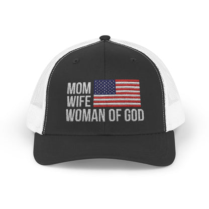 Mom, Wife, Woman of God Snapback Patriotic Hats