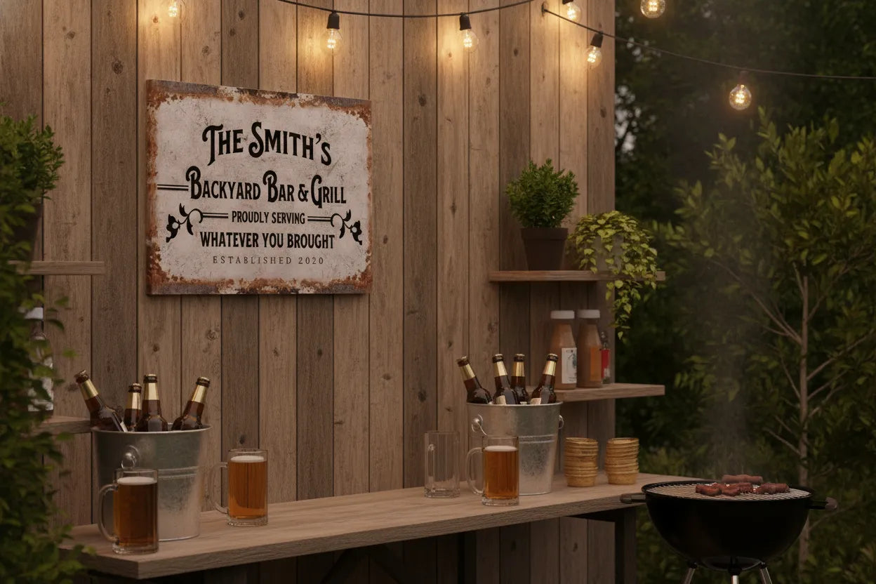 Backyard Bar And Grill Personalized Canvas Print