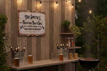 Backyard Bar And Grill Personalized Canvas Print