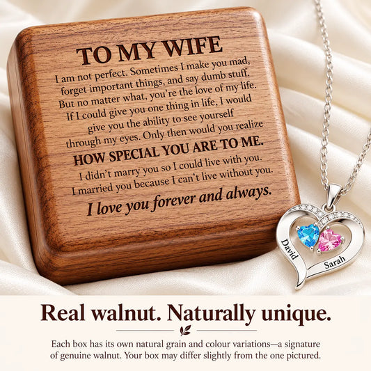 Forever Yours - Birthstone Heart Necklace & Engraved Walnut Box