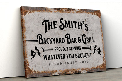Backyard Bar And Grill Personalized Canvas Print