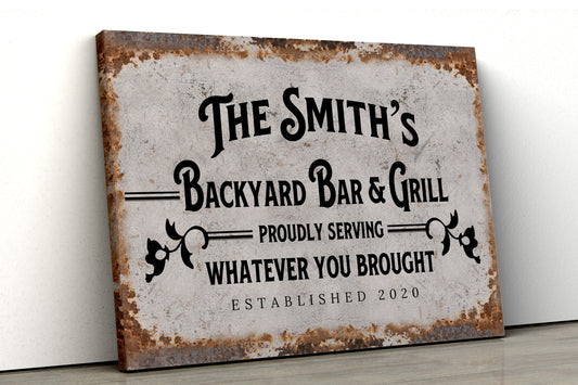 Backyard Bar And Grill Personalized Canvas Print