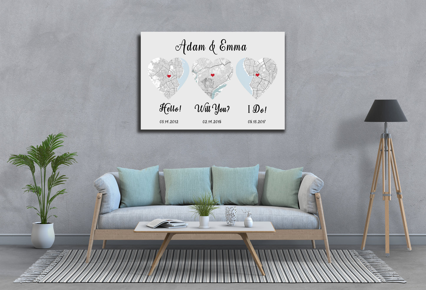 Hello - Will You - I Do - Personalized Map Canvas Print