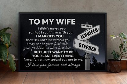 Gift for Wife - I Can't Live Without You - Personalized Canvas Print Wall Art