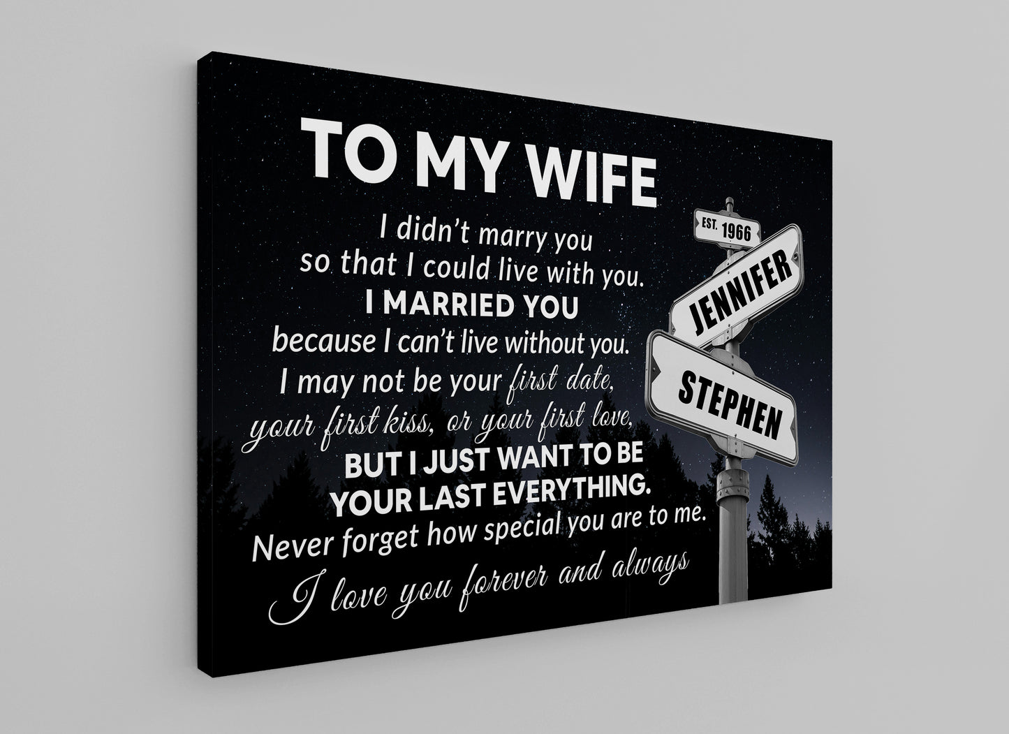 Gift for Wife - I Can't Live Without You - Personalized Canvas Print Wall Art